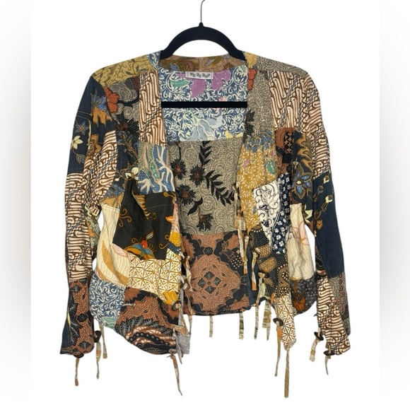 We Be Bop Jackets & Blazers - VTG Patchwork Art to Wear Women’s Cotton Jacket Top with Coin Tassels We Be Bop